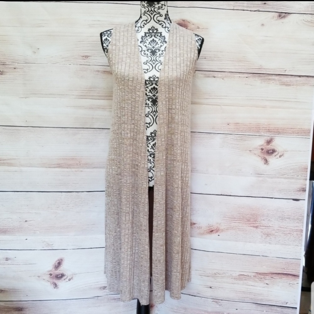 Lula Roe Sleeveless Tan Color Long Cardigan Sz XS